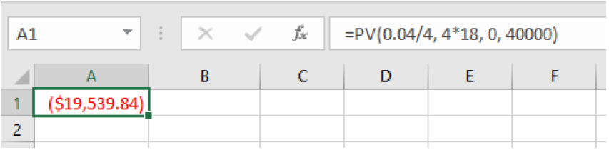 An image of the spreadsheet showing the formula used and the result.