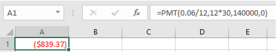 An image of the spreadsheet showing the formula used and the result.