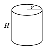 A cylinder with the radius labeled r and height labeled H