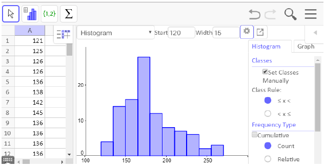 A screenshot from GeoGebra showing the box checked for Set Classes Manually.