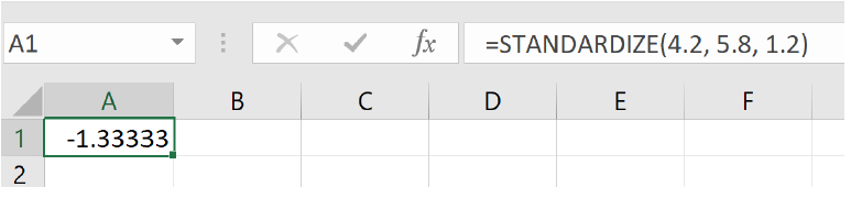 a screenshot of a spreadsheet showing the =STANDARDIZE formula.