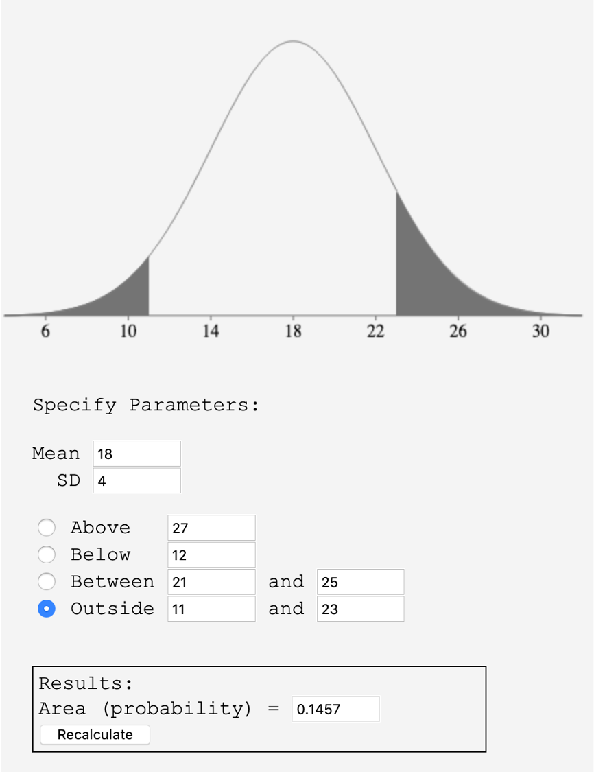 A screenshot of onlinestatbook showing the inputs and output described above.